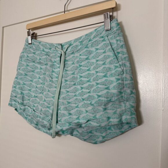 Vineyard Vines Linen Shorts 3'' Womens Sz 2 Green Fish Print Summer Beach - Picture 2 of 13